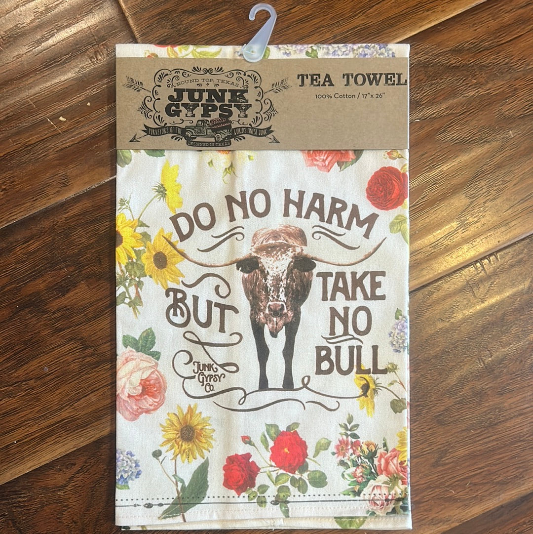 Floral Take No Bull Tea Towel