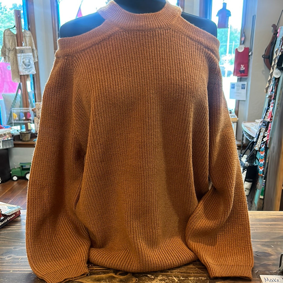 Camel Don’t Come For Me Cold Shoulder Sweater