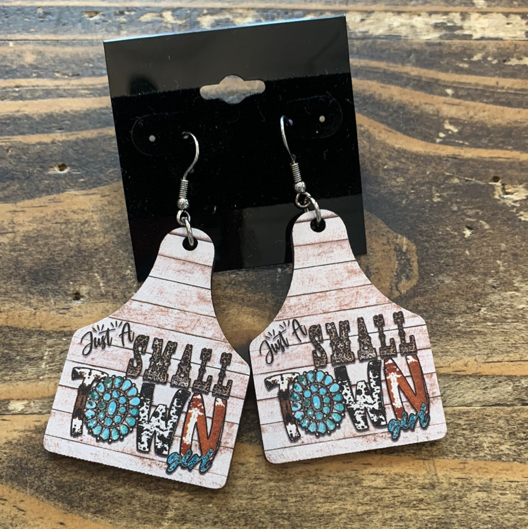 Wood Cow Tag Dangle Earrings