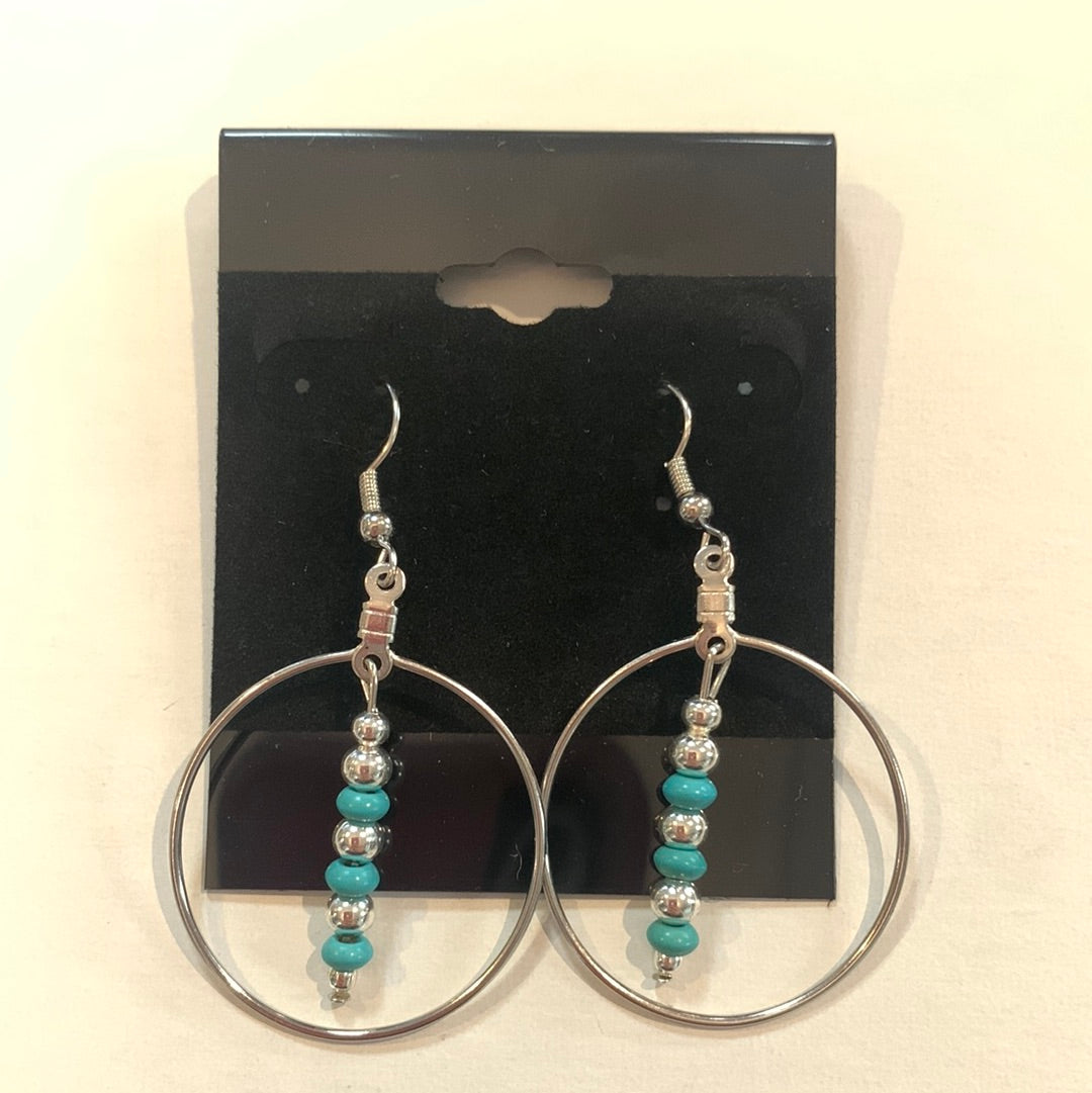 SS Circle Turquoise & Silver Dangle ER