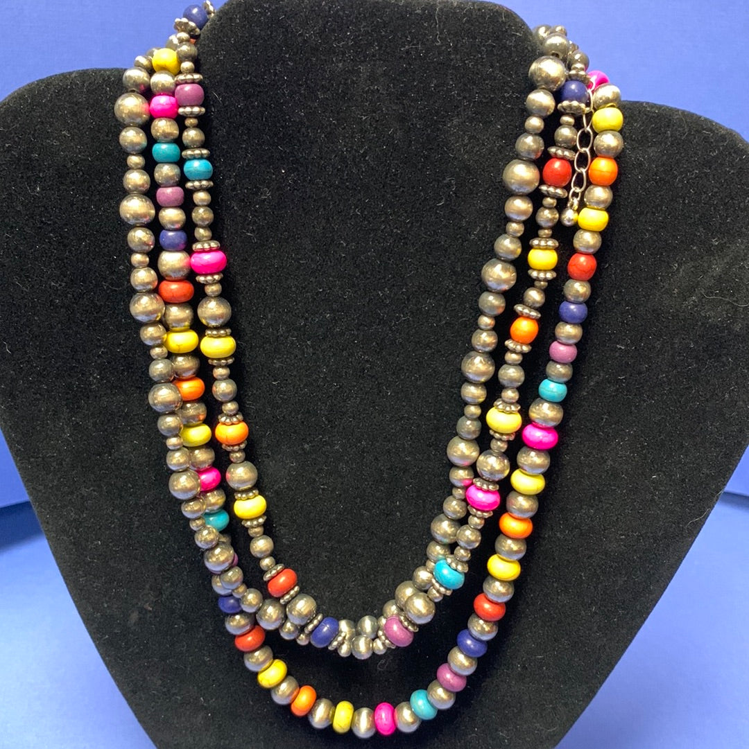 Triple Strand Beaded Short Necklace
