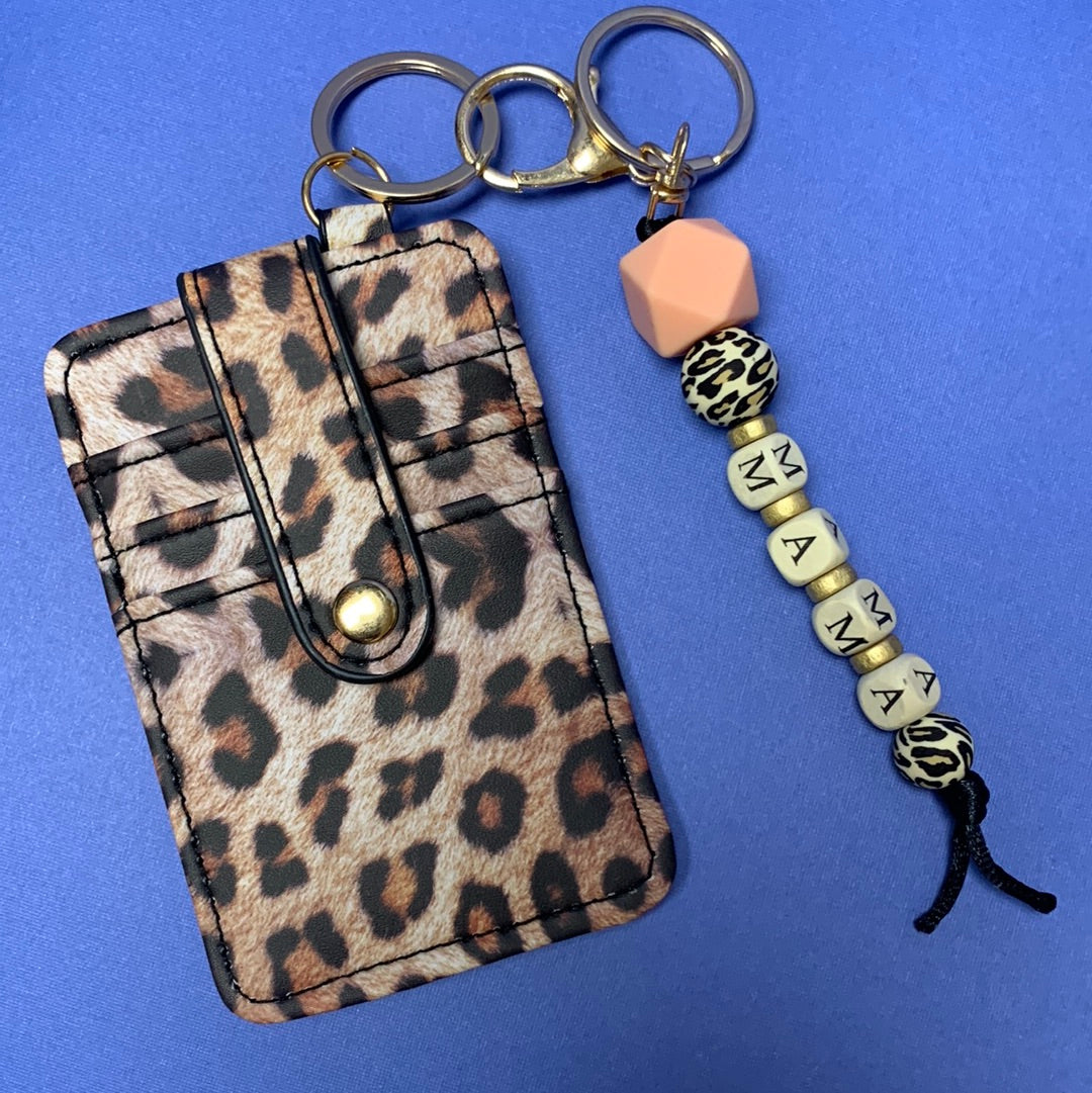 Mama Leopard Card Holder Keychain