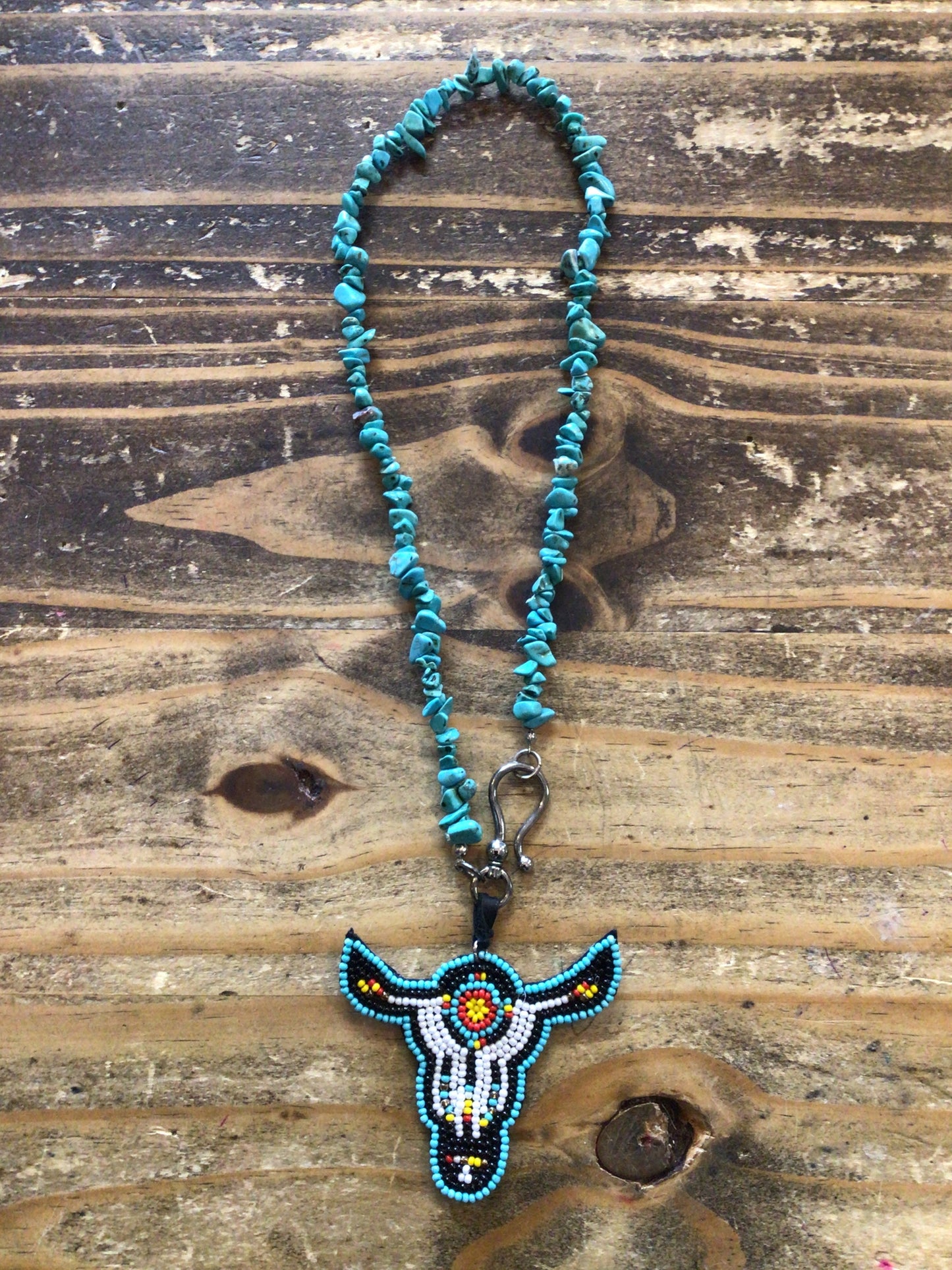 Turquoise w/ Beaded Cowskull Necklace