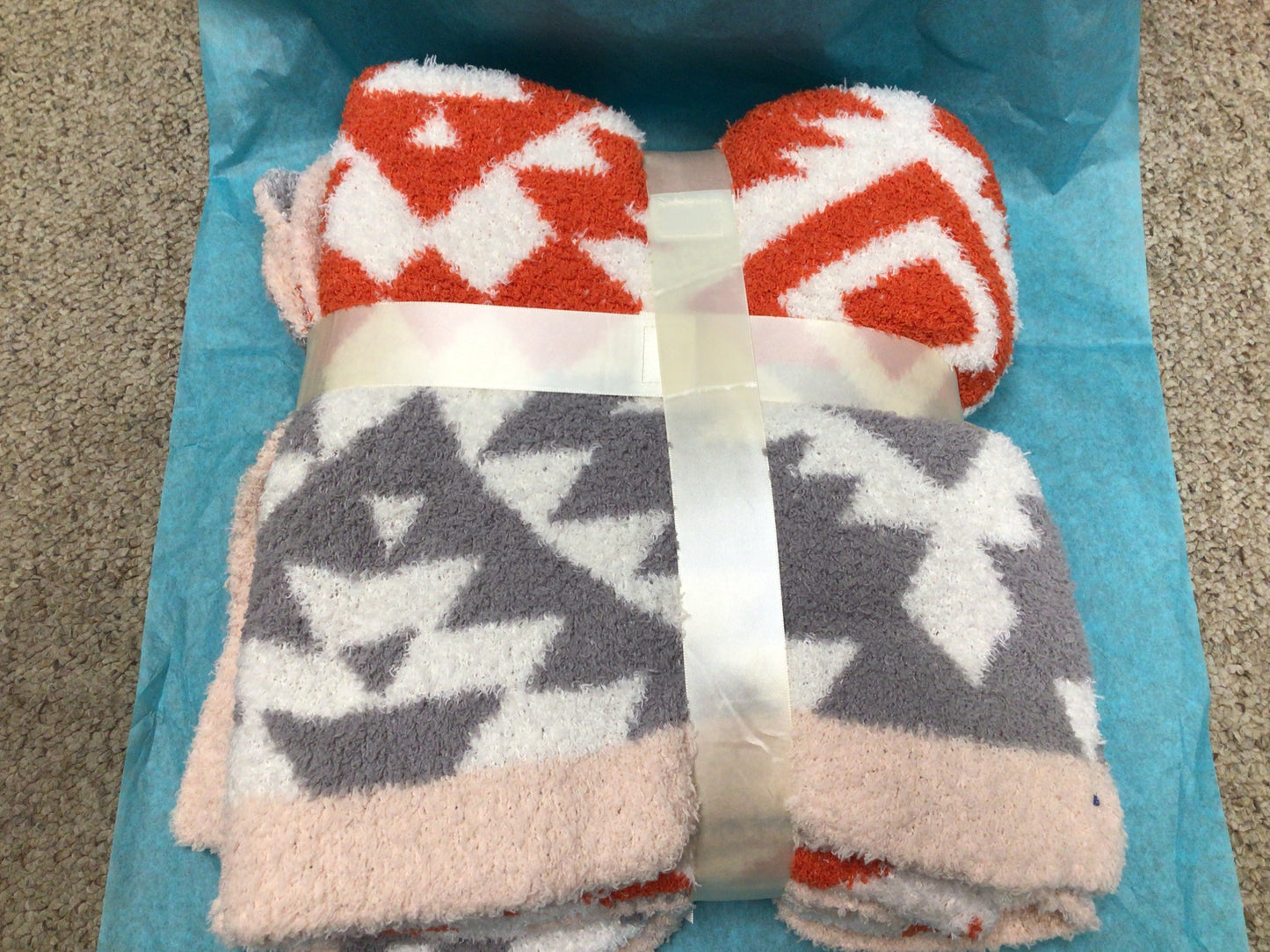 Orange/Gray Aztec Throw Blanket