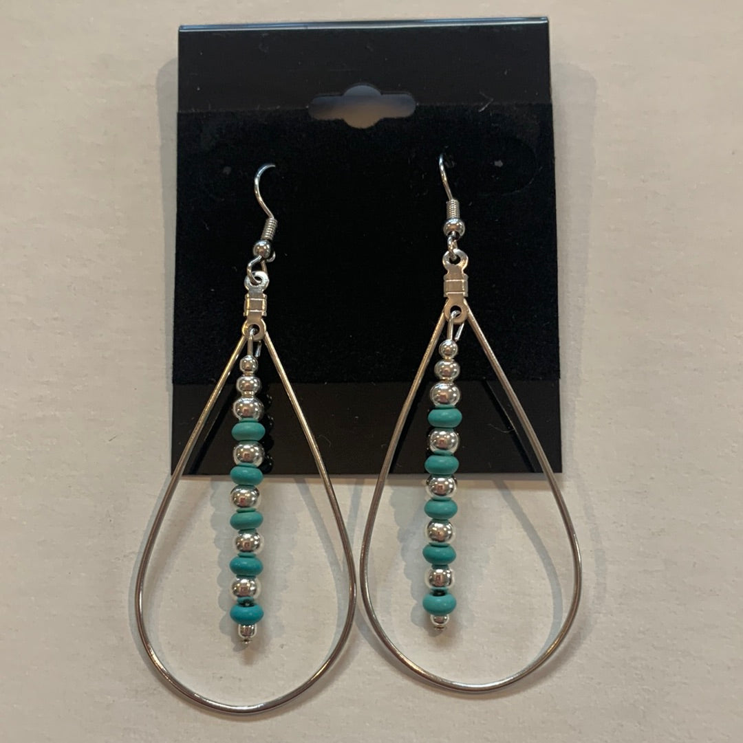 SS Teardrop Turquoise and Silver Beaded ER