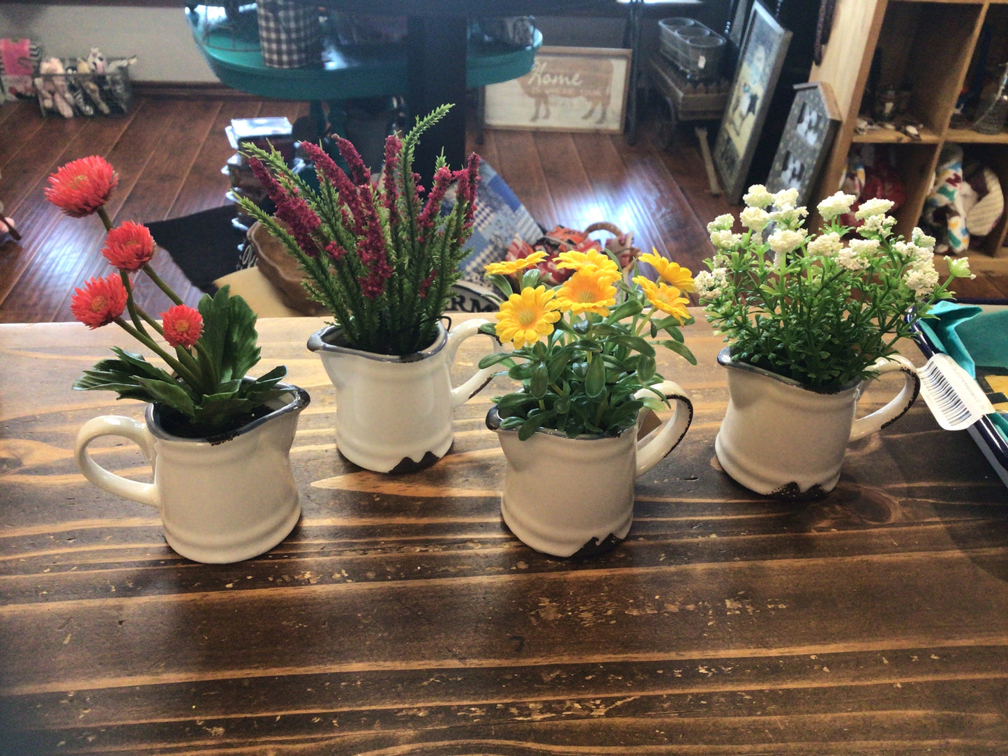 Faux Flowers in Pitcher
