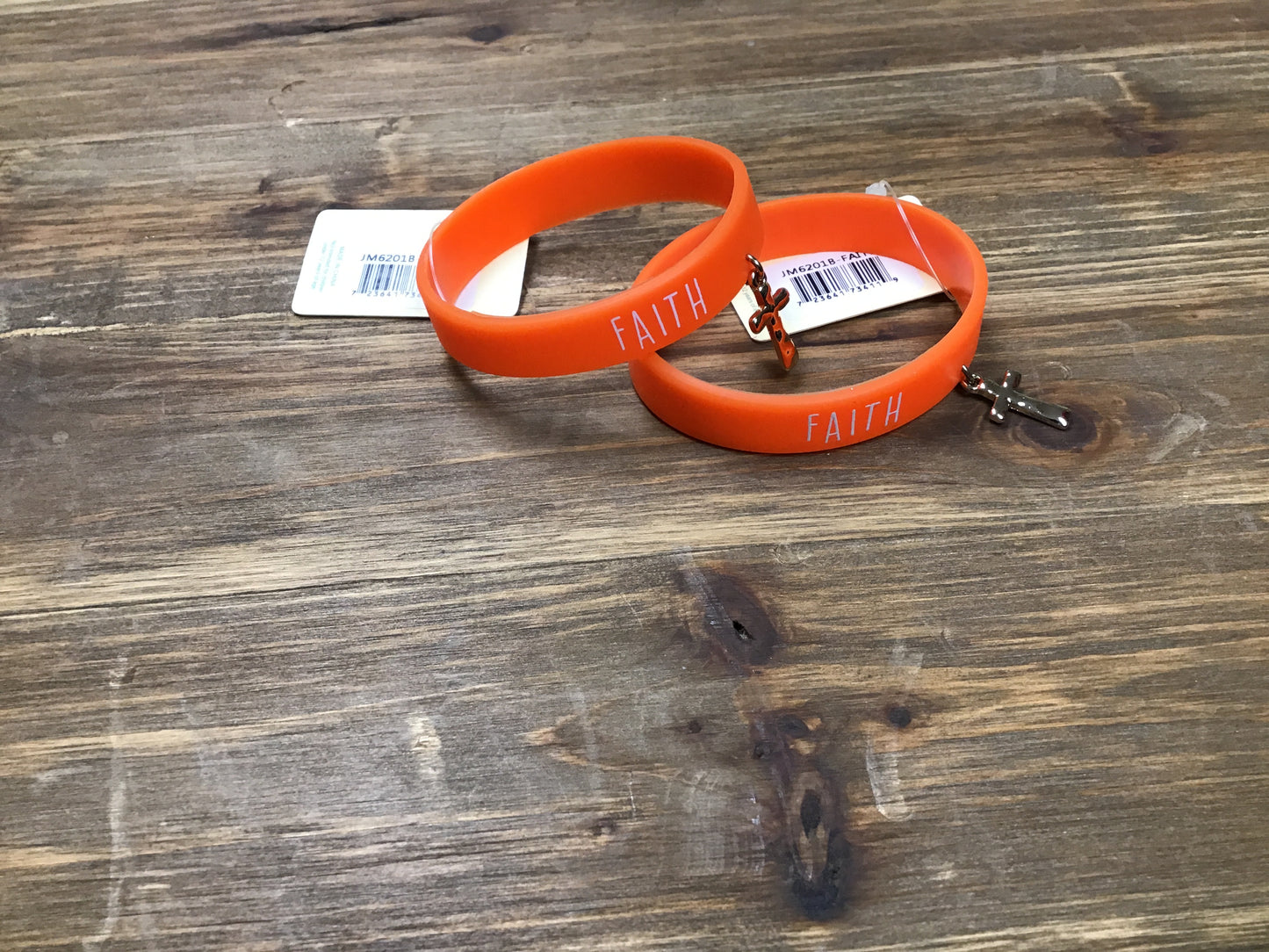 Kids Orange Rubber Faith Bracelet