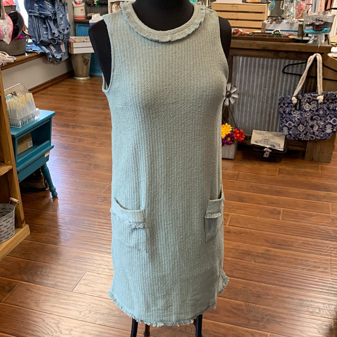 Mint Tape Trimmed Boucle Terry Shift Dress