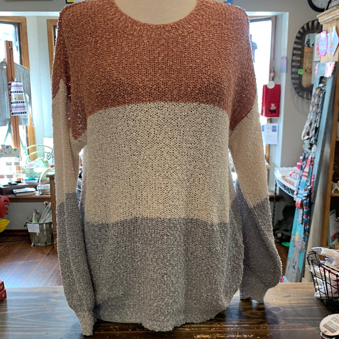 Color Block Bubble Sleeve Pullover