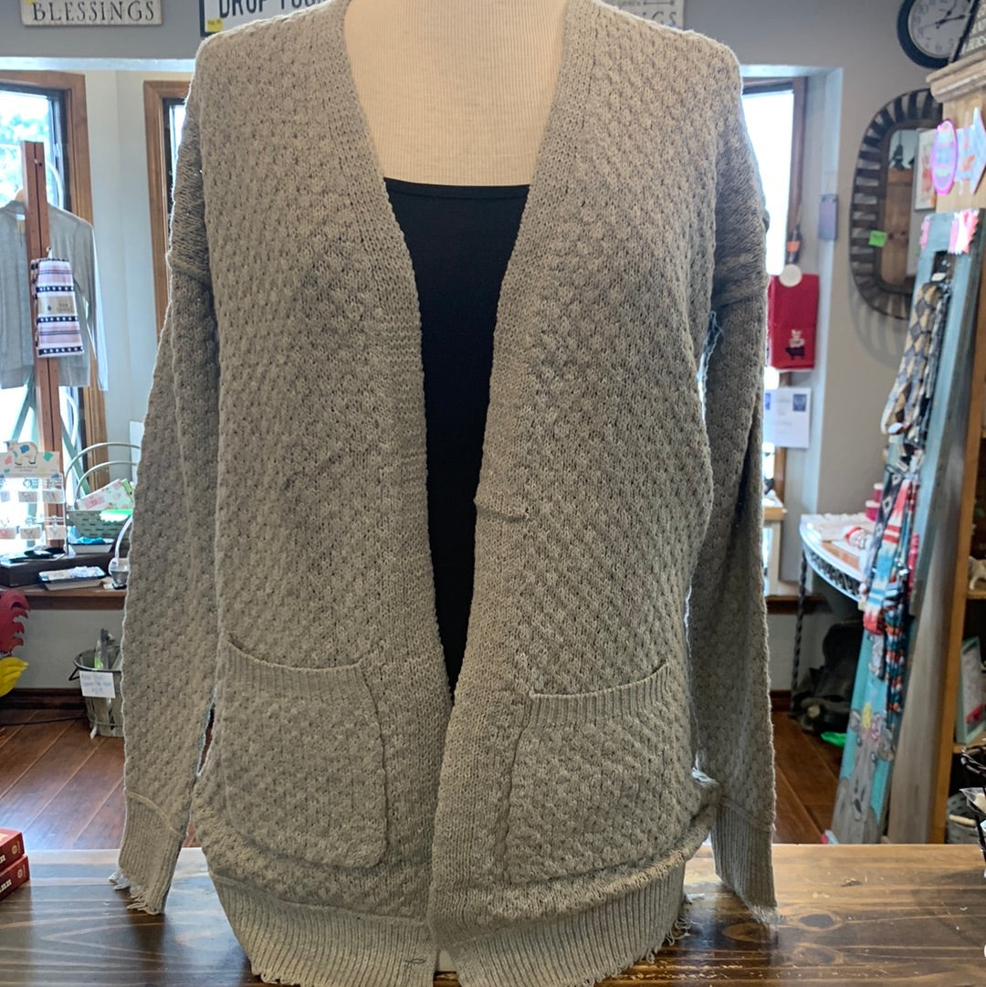Lt. Gray Crochet Knit Open Cardigan