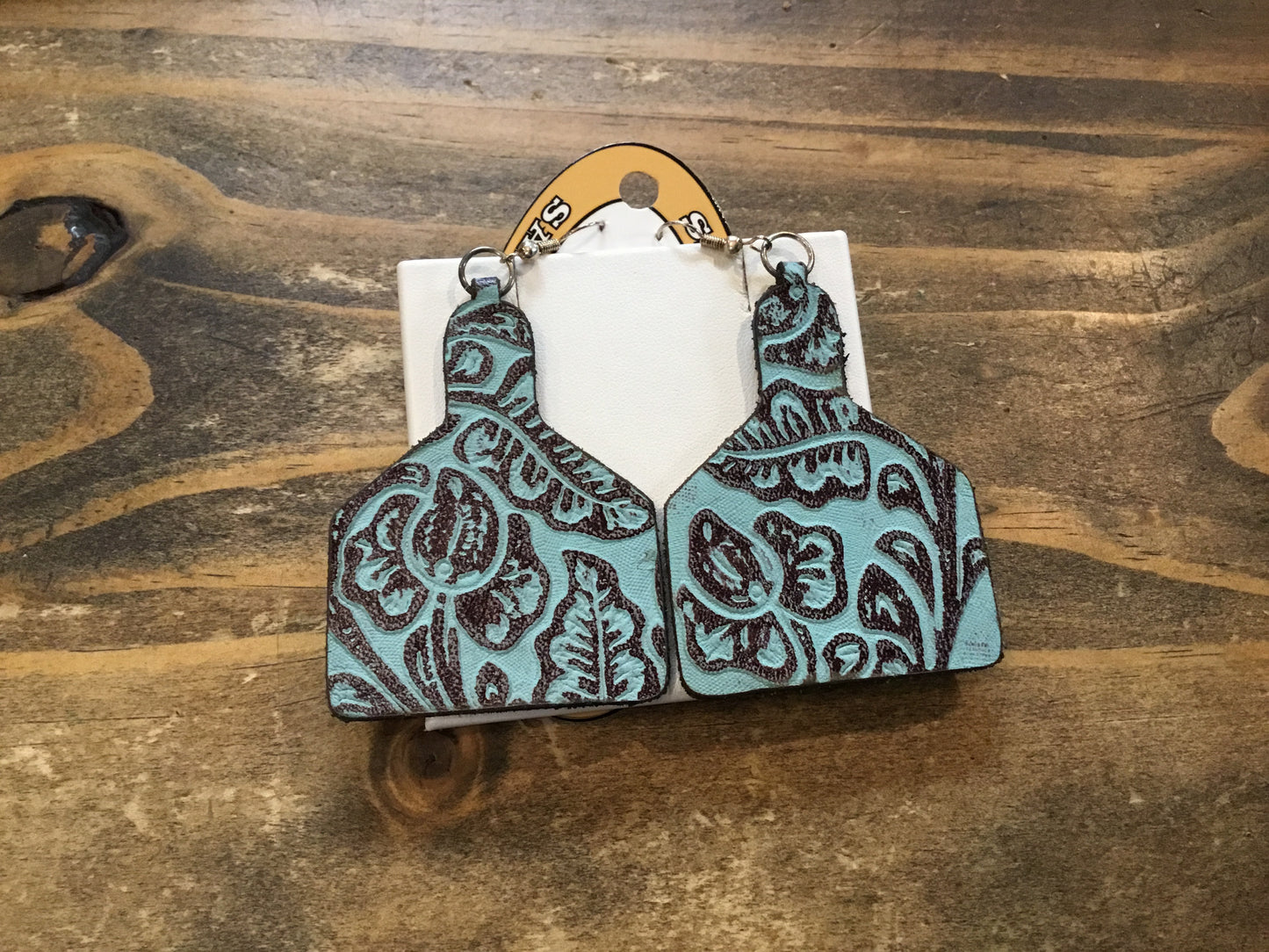 San Saba Equine Asstd. Leather Cow Tag Earrings