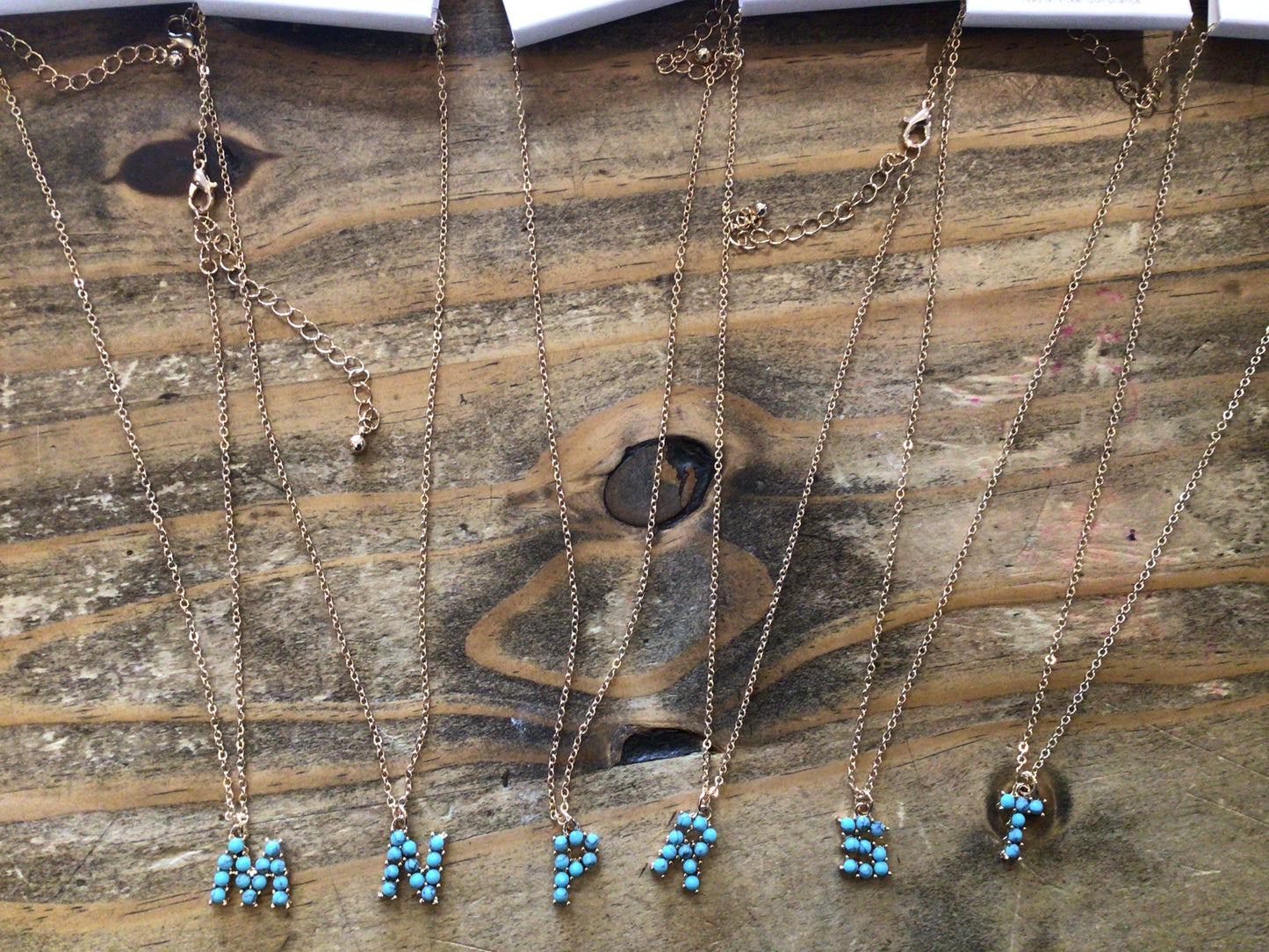 Turquoise Stone Initial Necklace