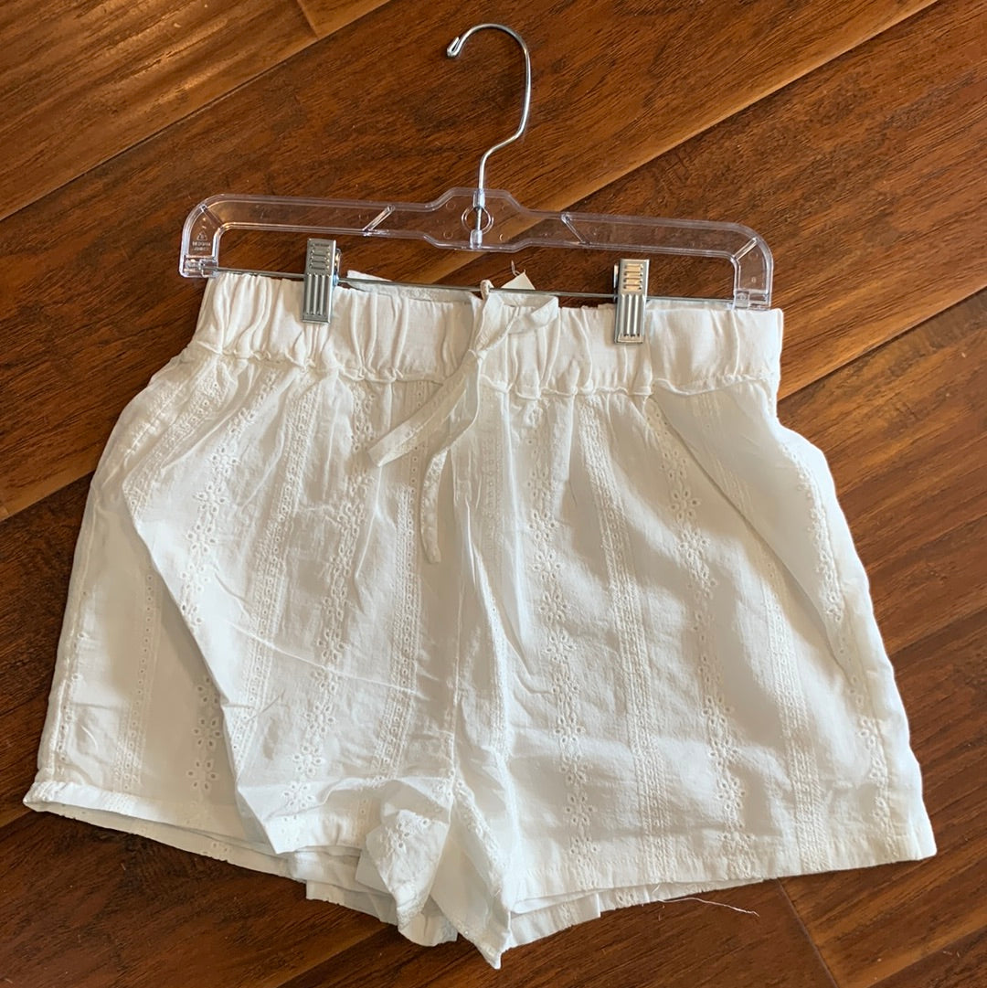 White Eyelet Elastic Waist Shorts