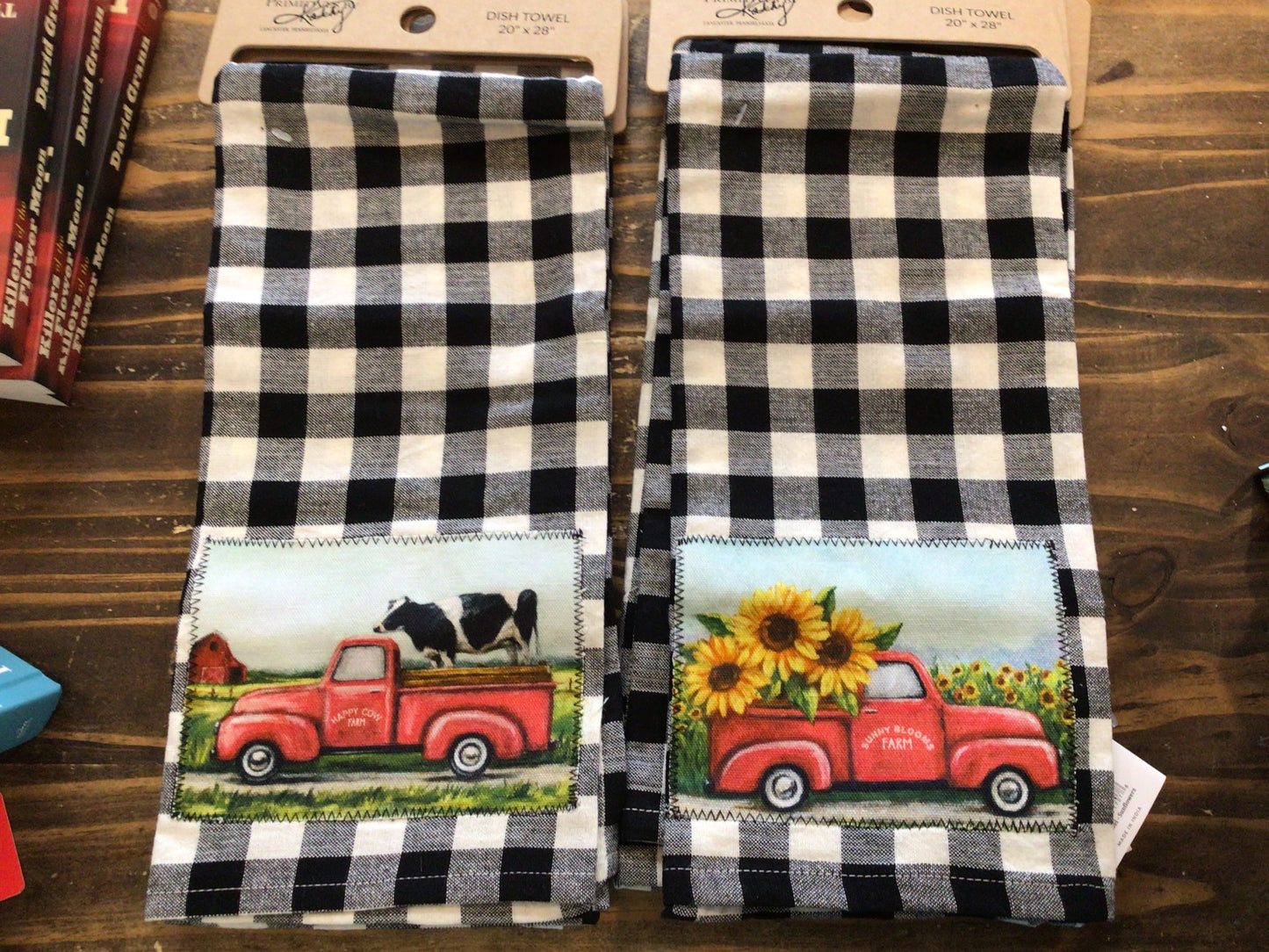 Black/White Check Red Truck Tea towel