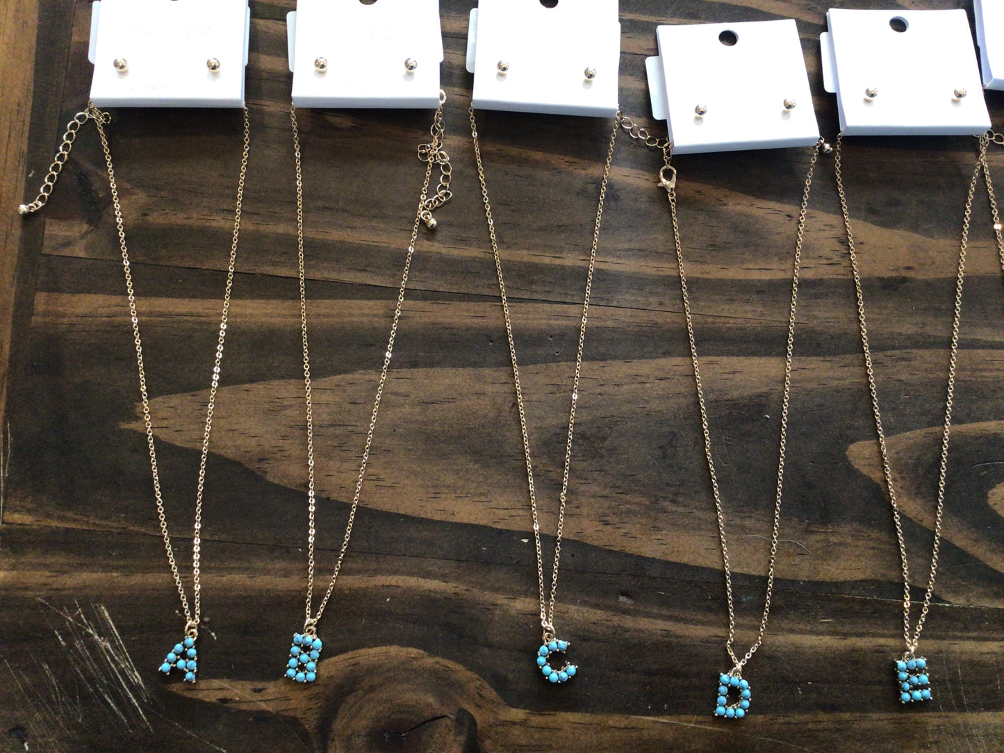 Turquoise Stone Initial Necklace