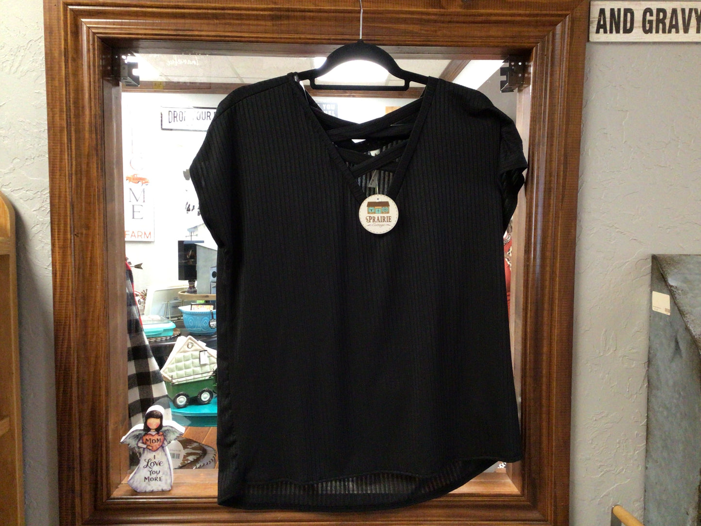 Black Ribbed Front Criss-Cross Top