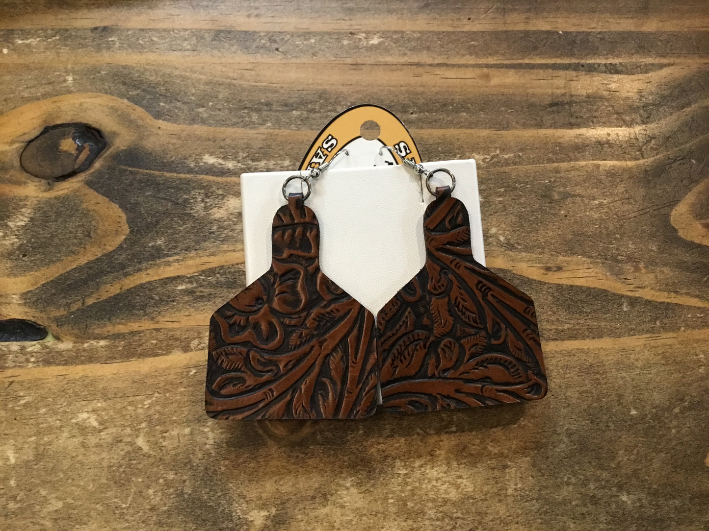 San Saba Equine Asstd. Leather Cow Tag Earrings