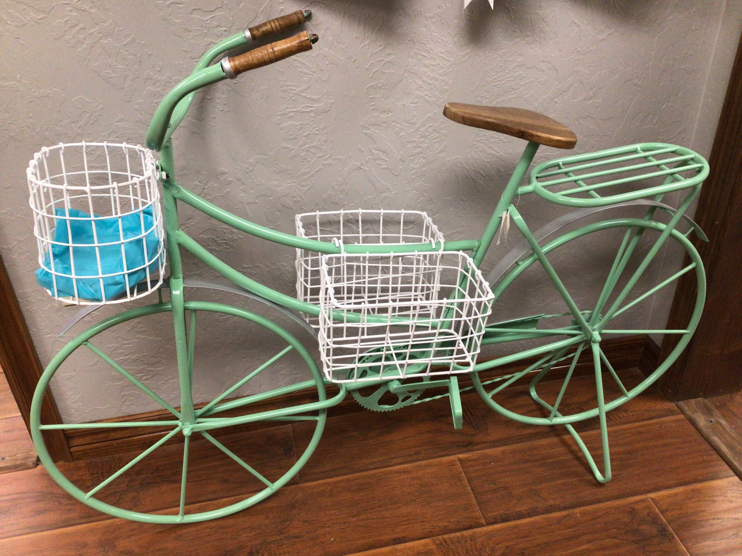 Mint Green Bicycle with Three Baskets