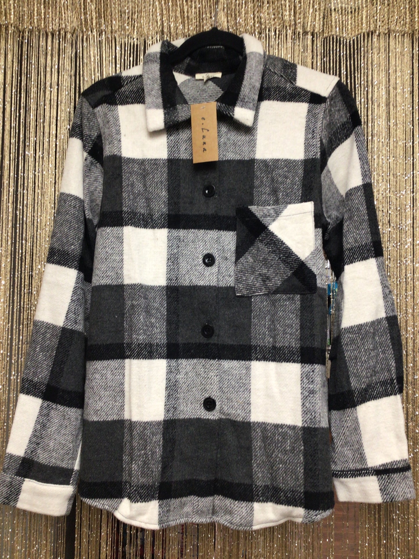 Black/White Fuzzy Plaid Button Down