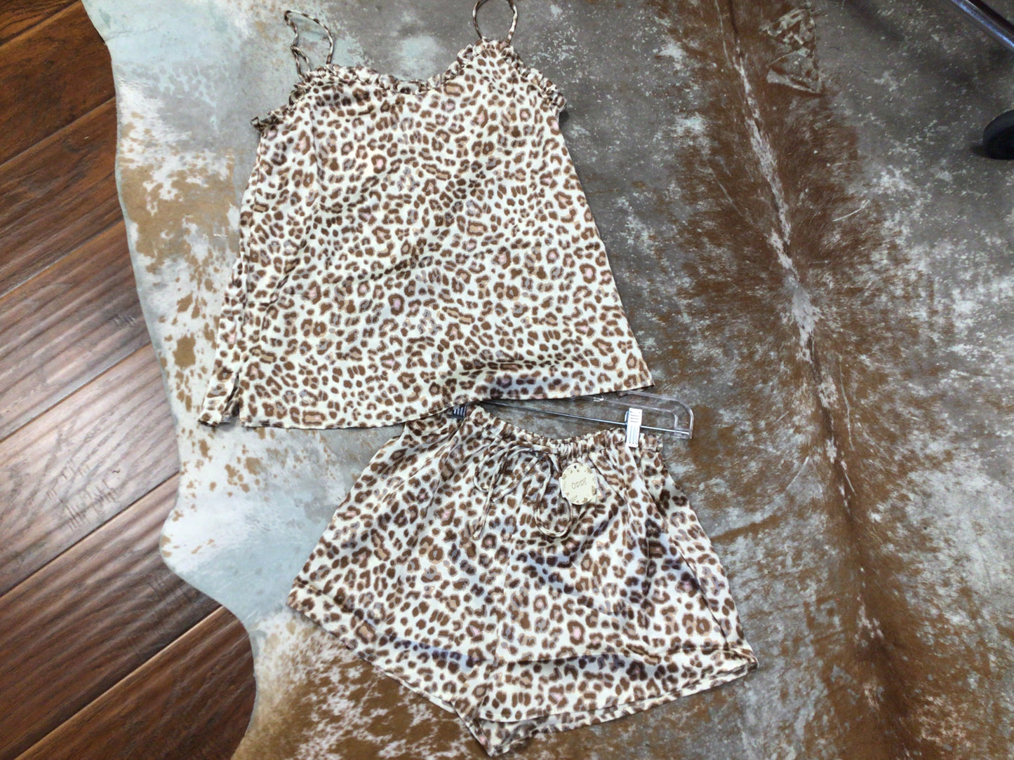Spaghetti Strap Leopard Satin Lounge Set