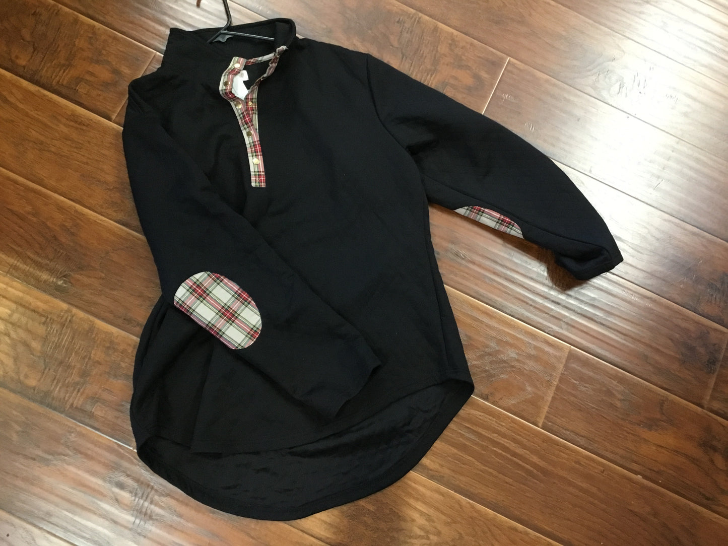 Black Plaid Patch Pullover