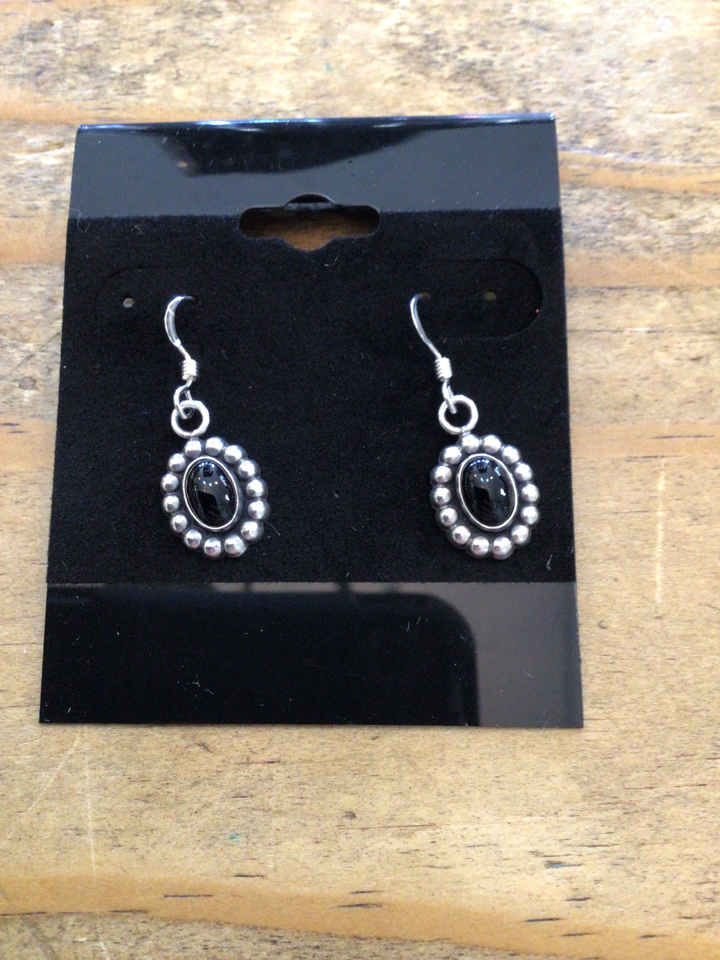 SS Black Stone Oval Dangle