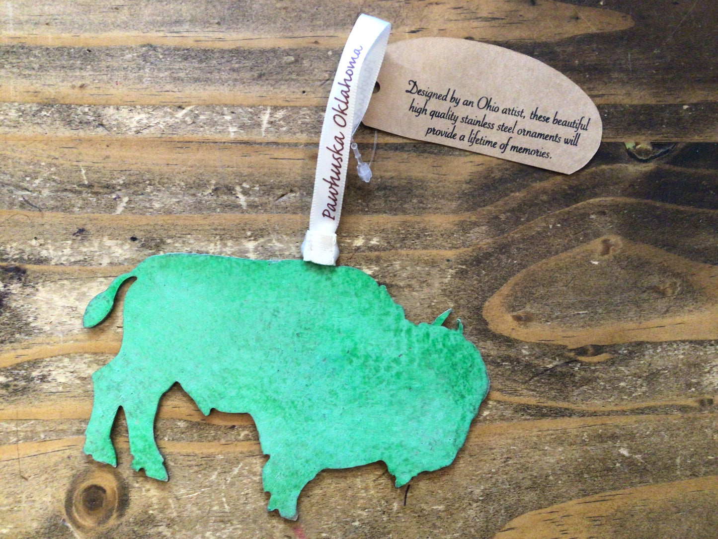 Buffalo Steel Hammered Green Ornament