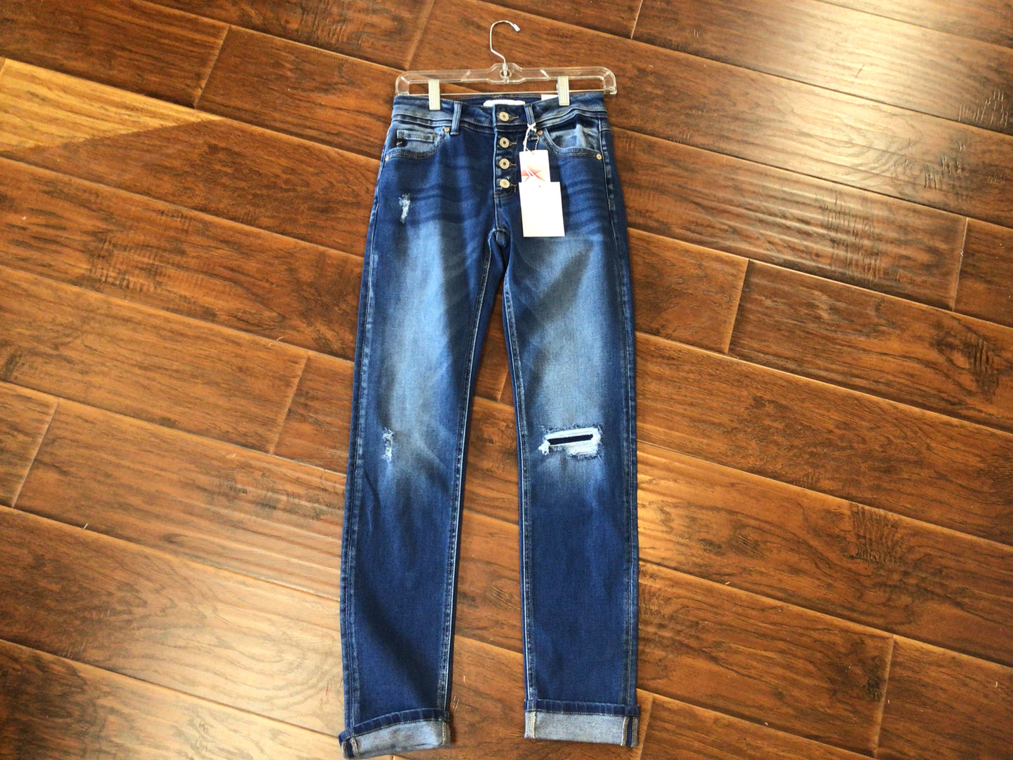 Mid Rise Repaired Skinny Straight Leg