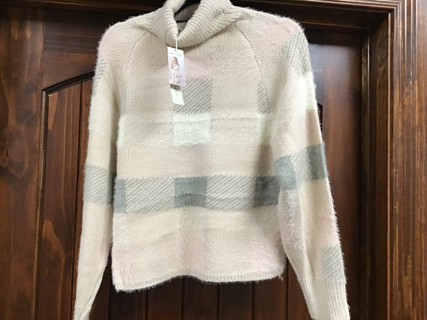 Charlie Paige Peach Plaid Turtleneck Sweater