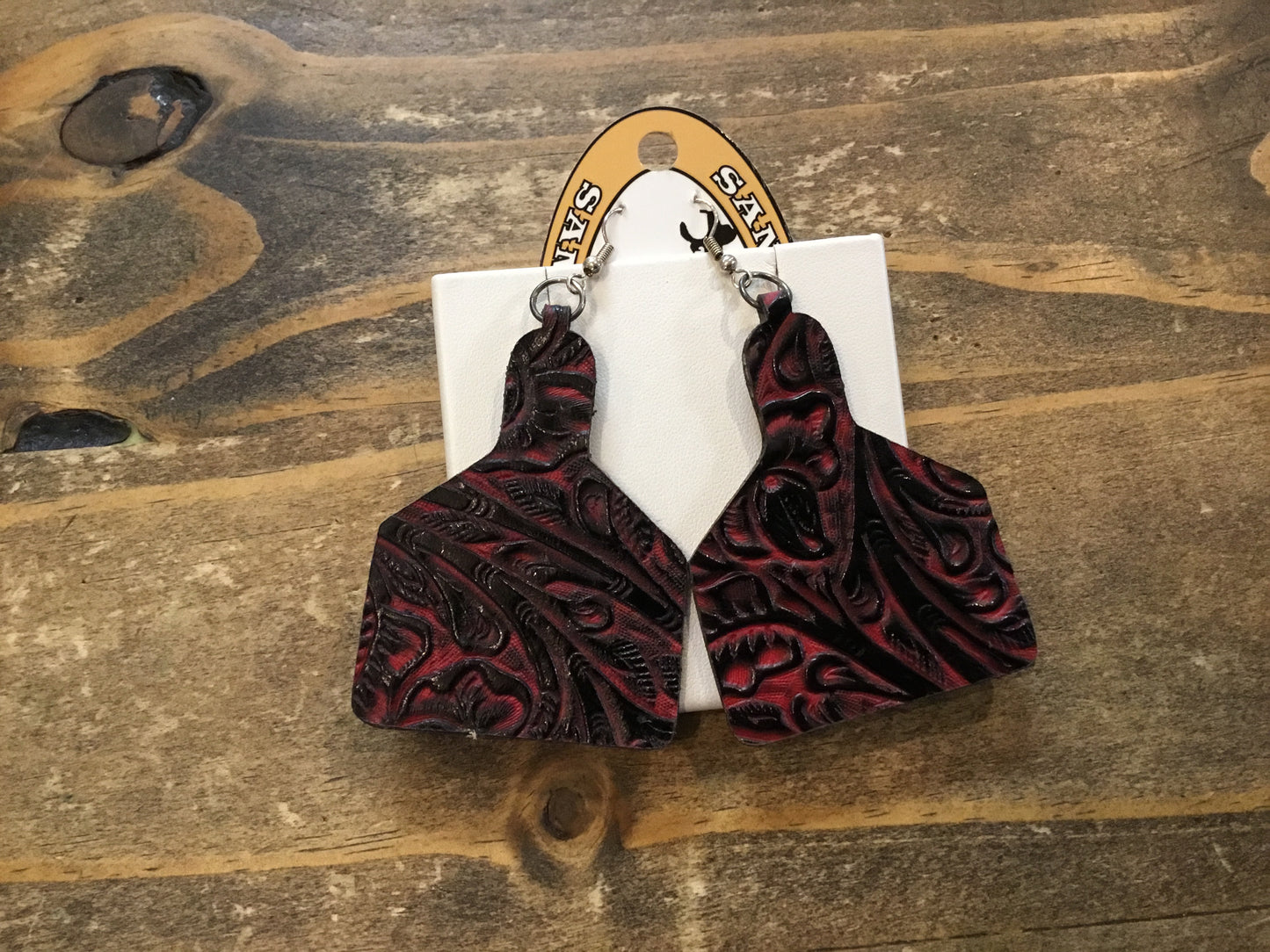 San Saba Equine Asstd. Leather Cow Tag Earrings