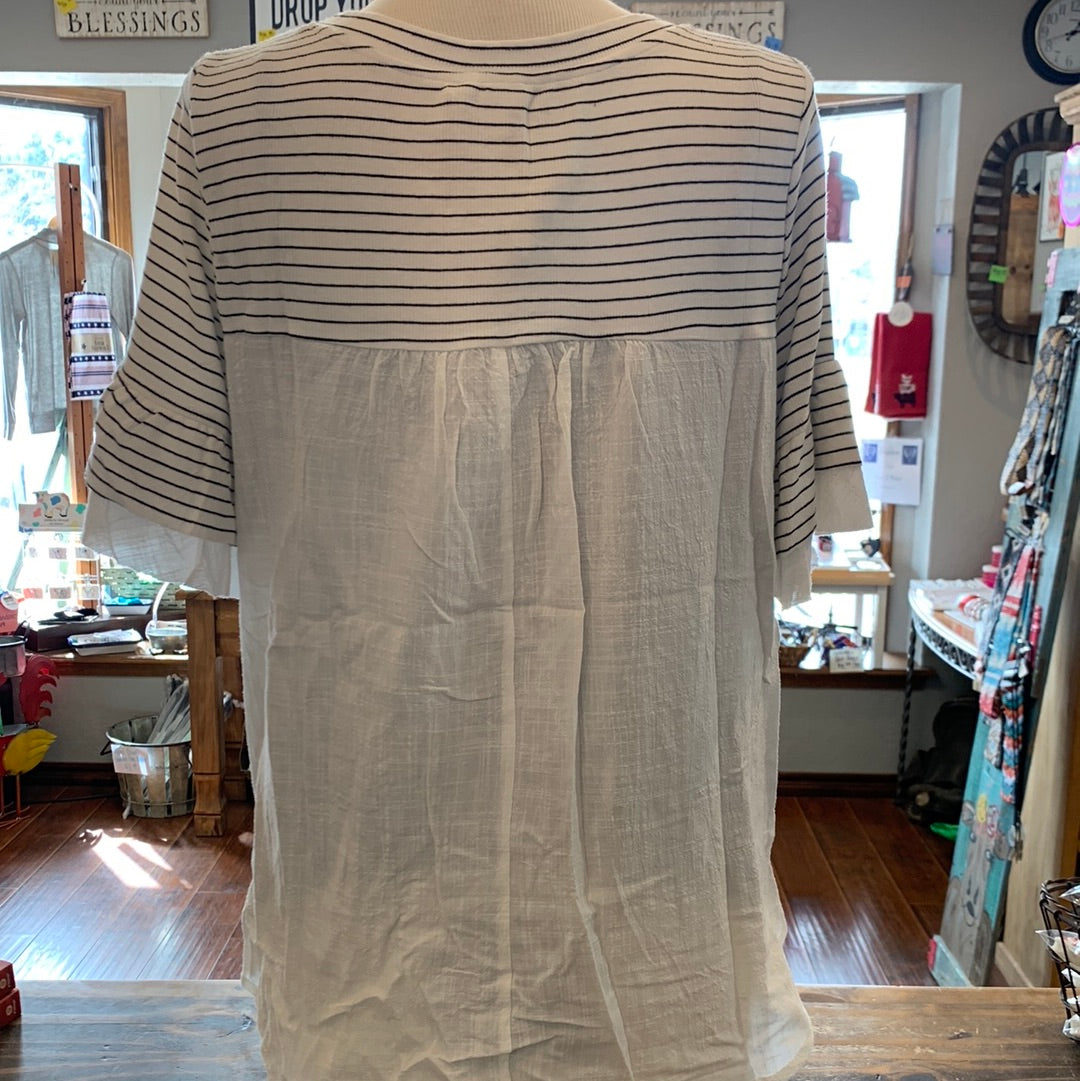 Ivory Tie Front Ruffle Sleeve Top