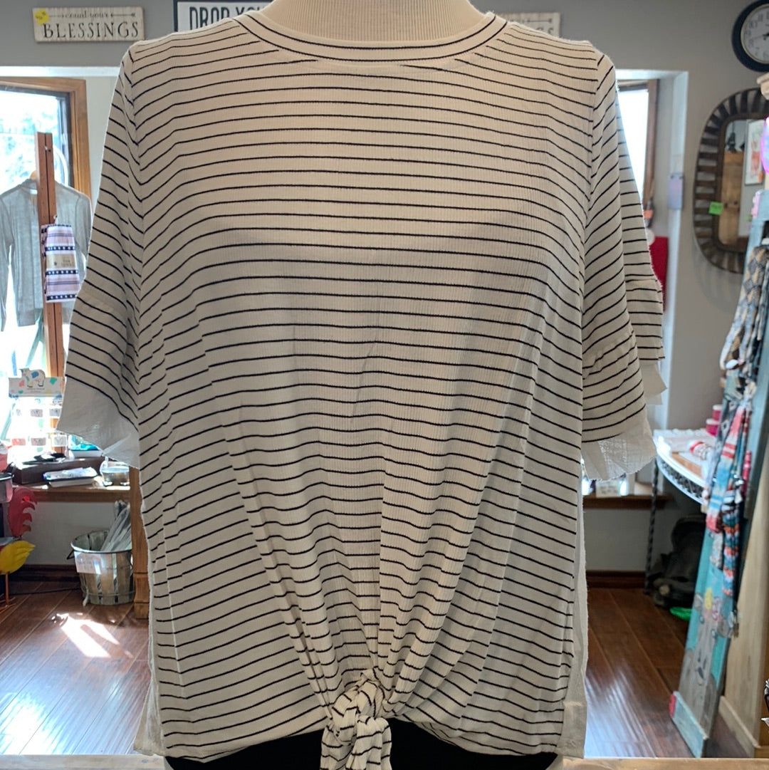Ivory Tie Front Ruffle Sleeve Top