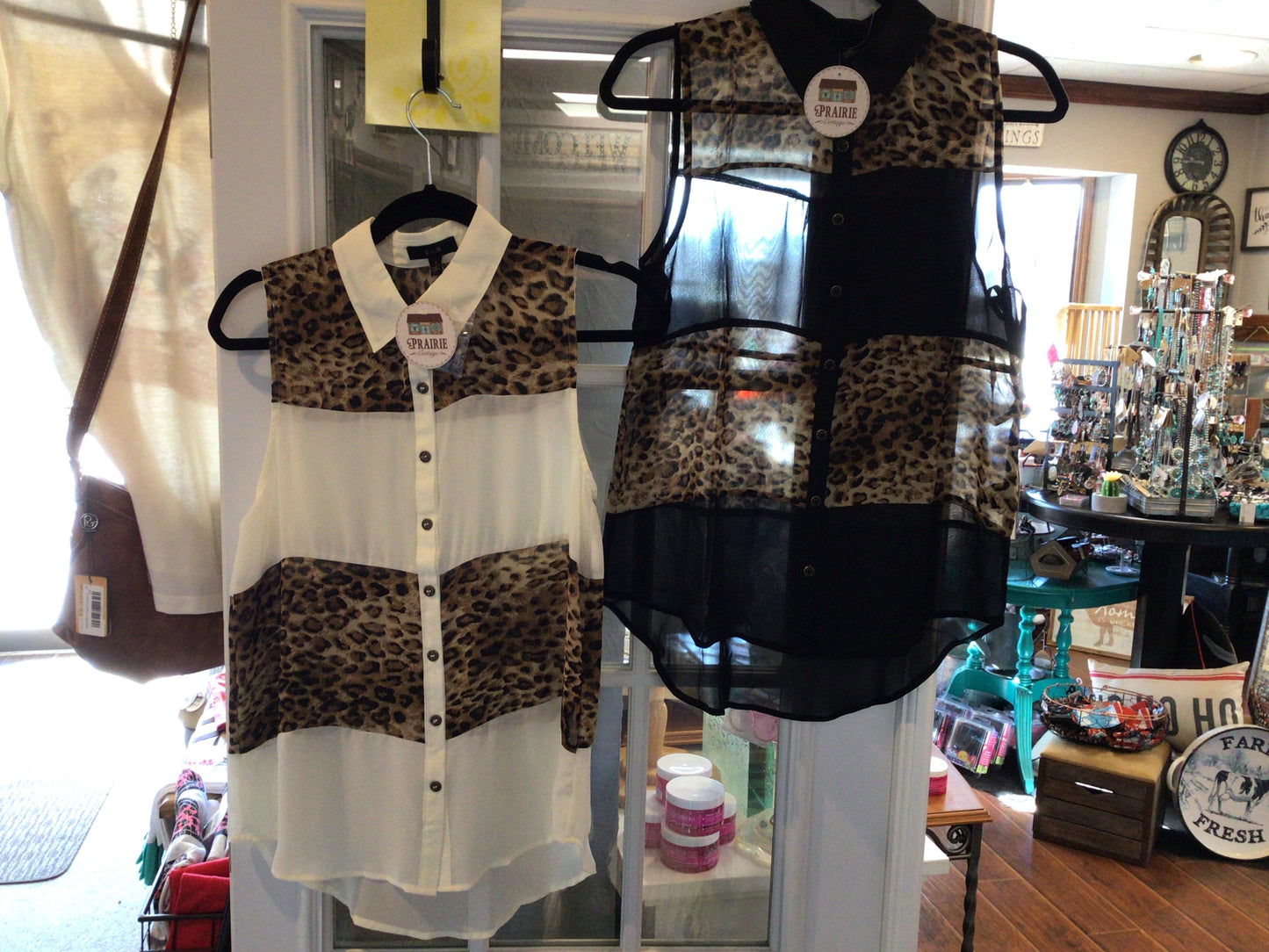 Leopard Sleeveless Button Down