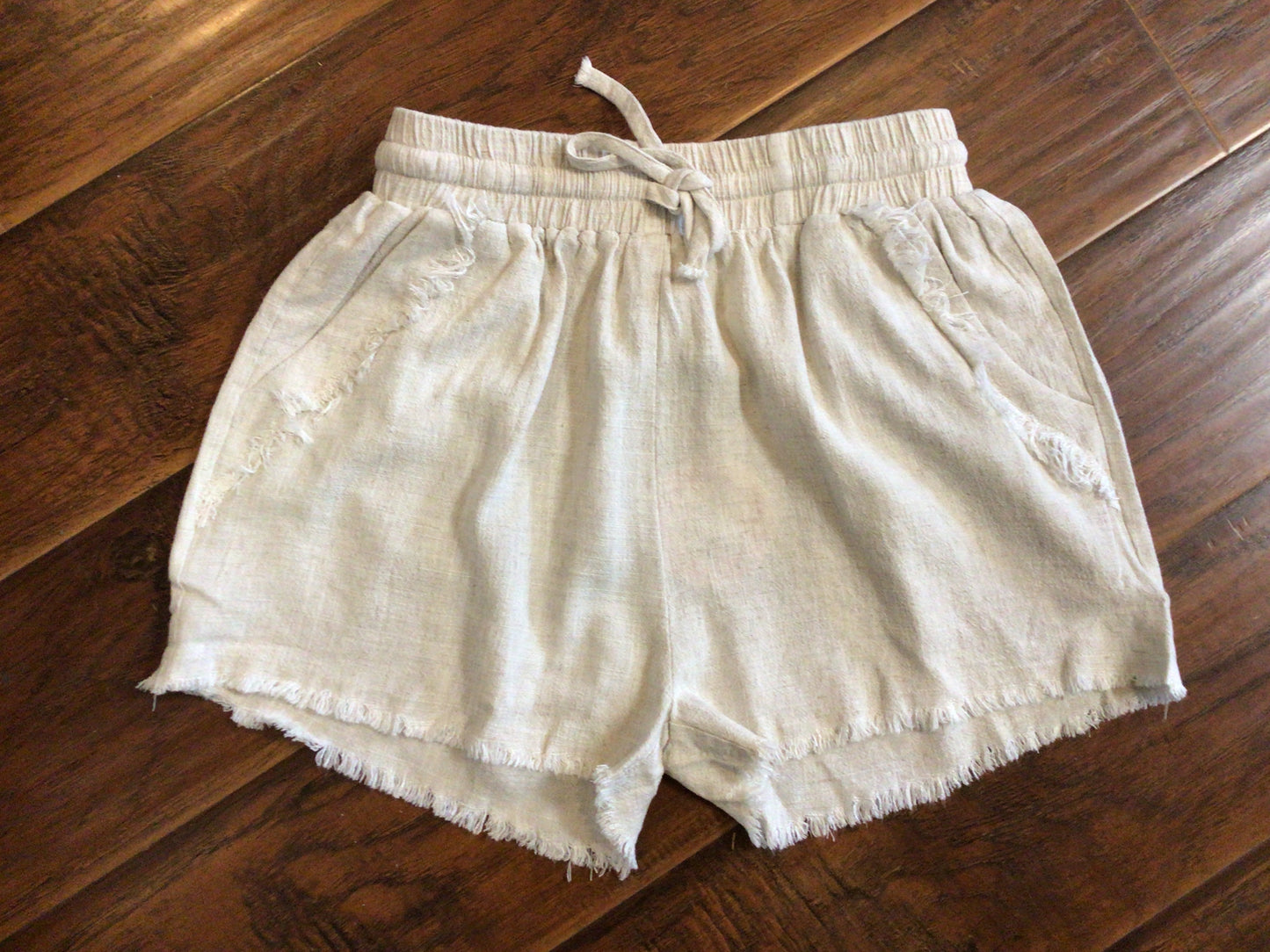 Oatmeal Linen Blend Elastic Shorts