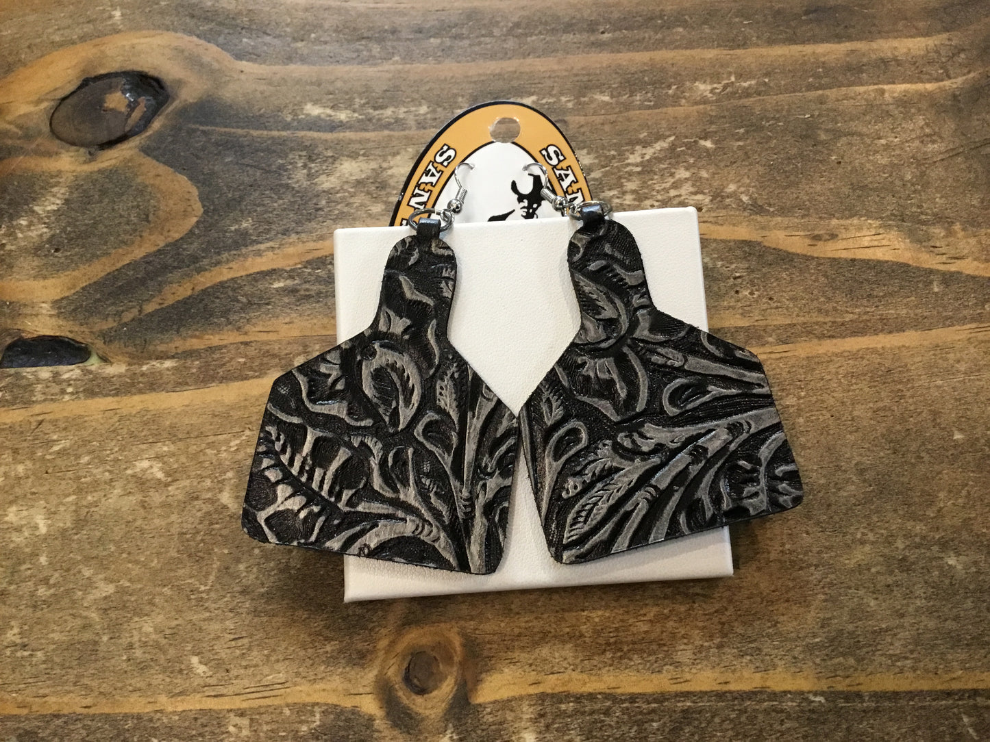 San Saba Equine Asstd. Leather Cow Tag Earrings