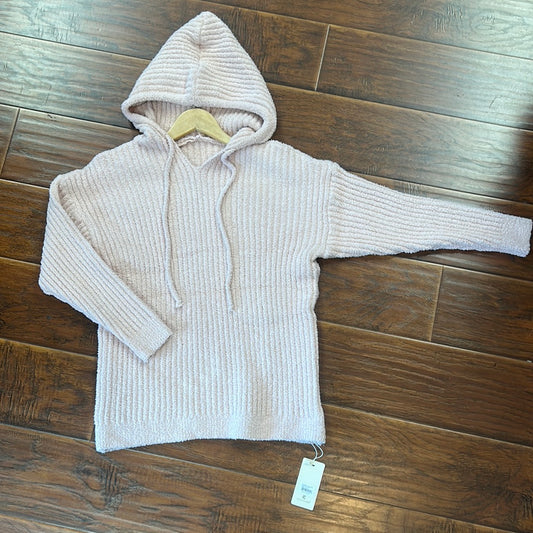 ComfyLuxe Pink Solid Color Ribbed Sweater w/ Hood
