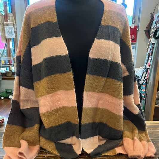 Pink Belmont Stripe Sweater Cardigan