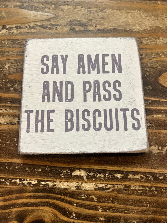 6x6 Say Amen Block Sign