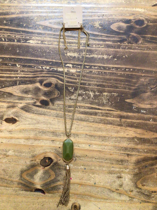 Stone with Tassel Necklace and Earrings