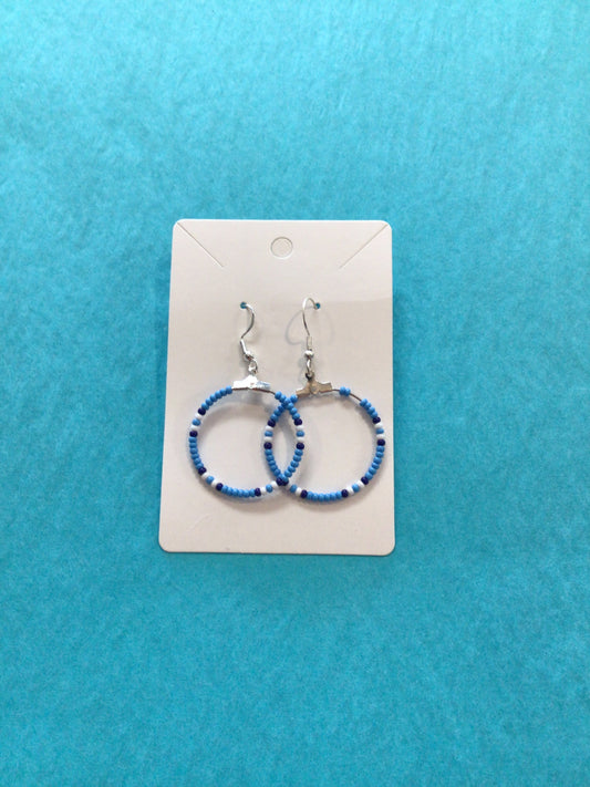 Blue Beaded Hoop Earrings