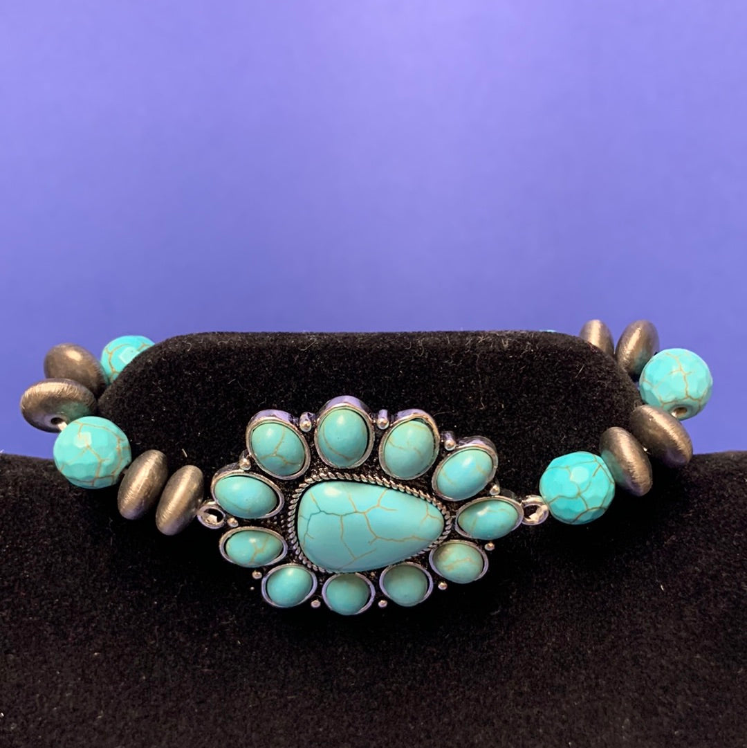 Large Turquoise/Gray Beaded Bracelets
