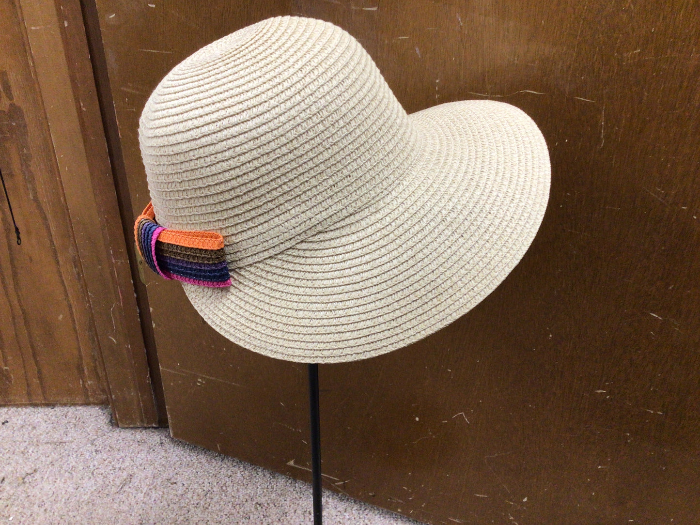 Beige Large Visor Hat with Bow
