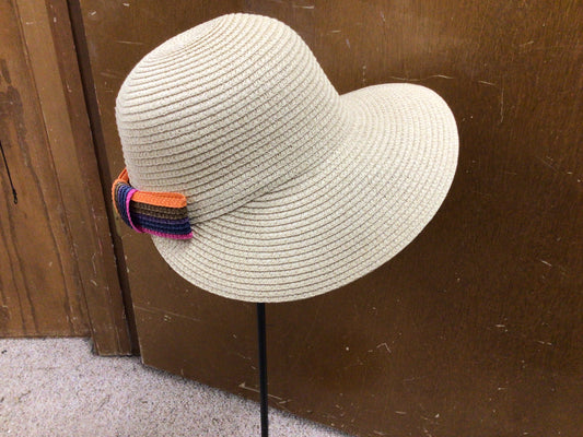Beige Large Visor Hat with Bow