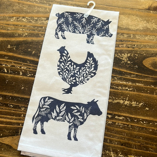Stacked Animals White Tea Towel