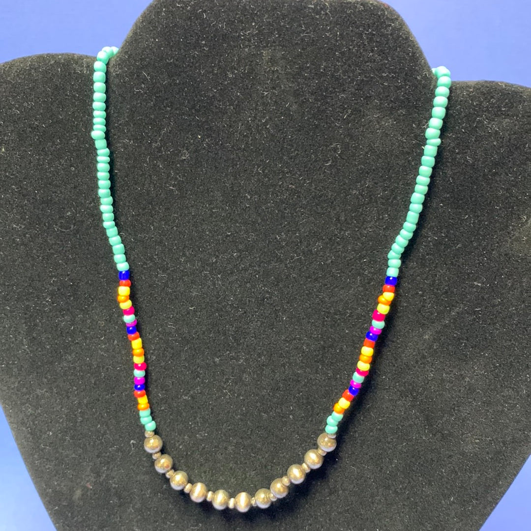 Turquoise with Gray Accent Beaded Necklace