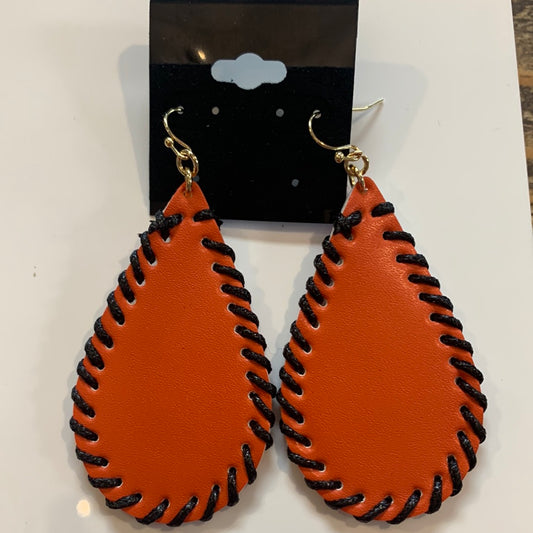 Orange Leather Teardrop Earrings