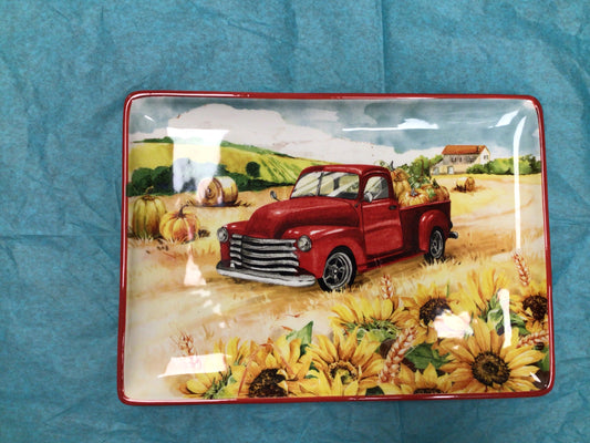 Red Truck W Sunflowers Serving Platter