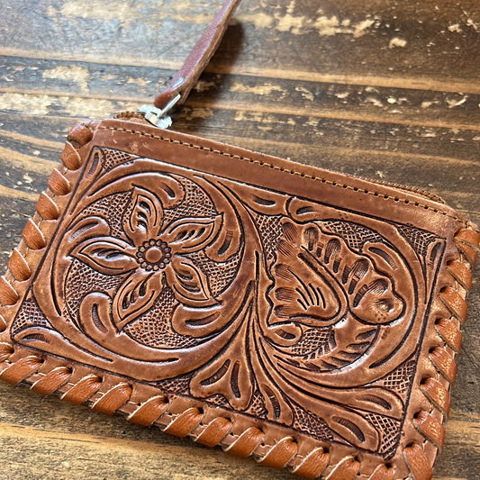 Tooled Cowhide Coin Purse
