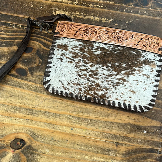 Tooled Cowhide Large Pouch
