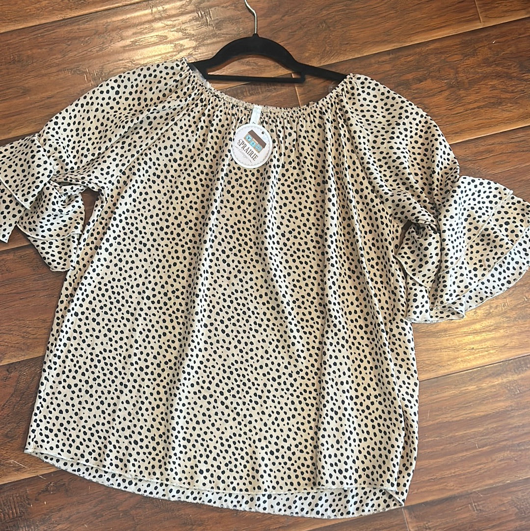 Taupe Cheetah Bell Sleeve Blouse